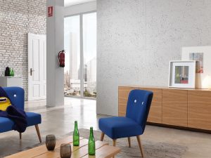 326 Grey Original faux concrete wall cladding in a living room