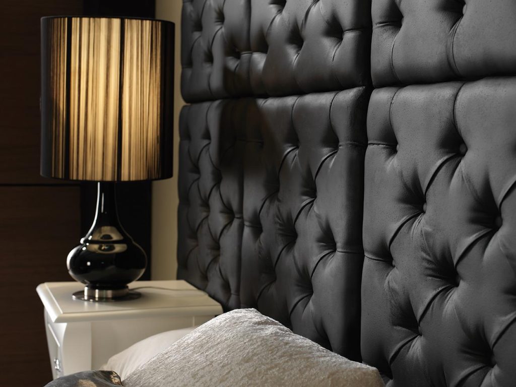 472 Black Capitone decorative wall Panels bed headboard close up